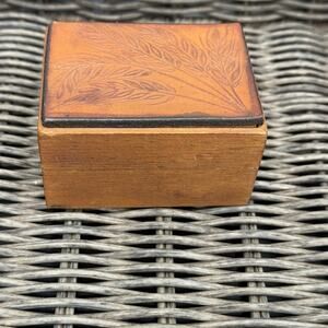 Small Wooden Box Leather Top Trinket Treasure Box 3” x 2 1/4” x 1 3/4”